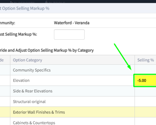 Adjust Selling Percentage